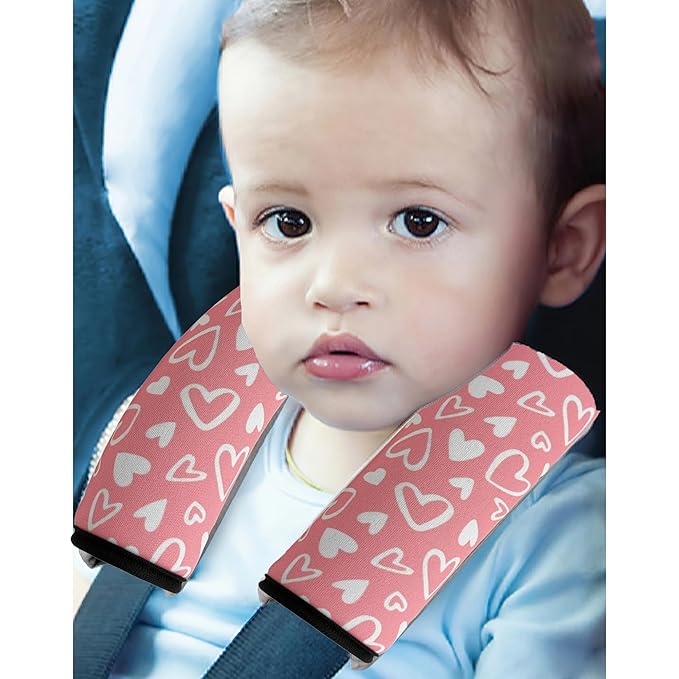 2 Pack VegaPunkLab Seat Straps Shoulder Pads for Kids - Seat Belt Cover Pad, Strap Wrap Cover for Bogg Bag, Perfect for Car Booster Seats, Strollers, High Chair, Backpacks, and More, Pink Heart