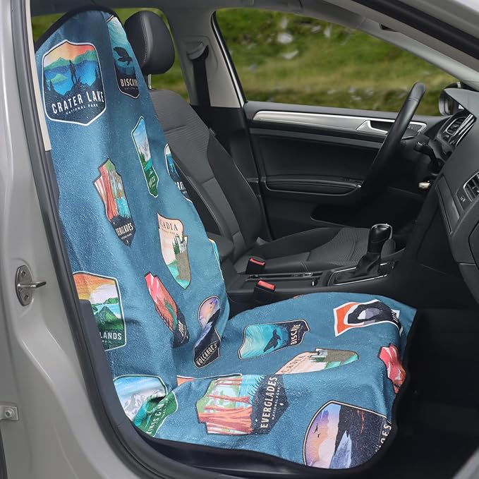 Car Seat Cover Protector Front Seats,for Gym Workout,Running,Swimming,Beach and Hiking,Waterproof Sweat Towel Bucket Seat Covers for Trucks SUV Jeep (National Parks, 2Pcs)