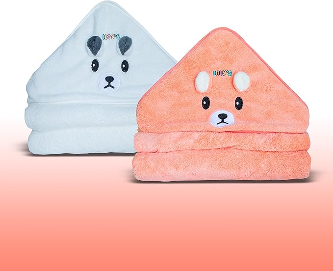 Ioly's Hooded Baby Bath Towels for Newborn Essentials 41" Set of 2 Towels with Hood for Kids Babies Toddler Infant (Large) Baby Towel Cosas para Bebes recien nacidos Bath Items (White and Orange)