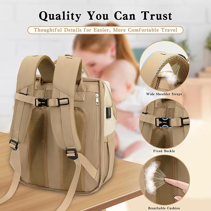 DERJUNSTAR Large Diaper Bag Backpack, Baby Dipaer bag with Insulated Bottle Holders, USB Charging Port, Travel Diaper Backpack for Mom & Dad