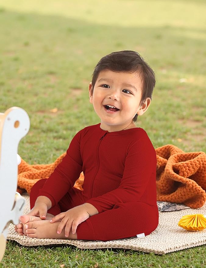 Jimonda Ribbed Rayon From Bamboo Baby Boys/Girls Sleepers, 2-Way Zipper Long Sleeve Footless Pajamas With Mittens Soft Pjs