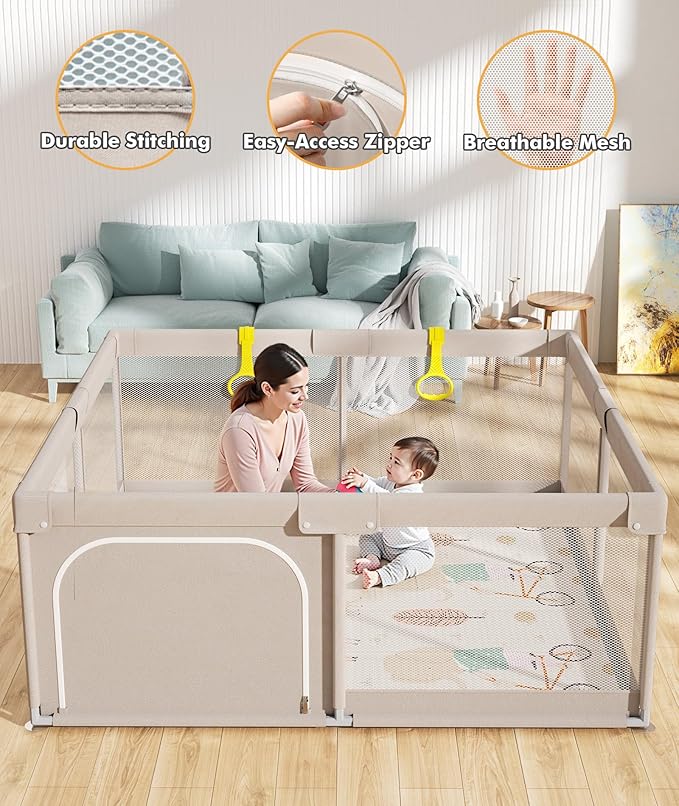 Mloong Baby Playpen with Mat, 59x59 Inches Extra Large Playpen for Babies and Toddlers, Indoor & Outdoor Activity Center, Safety Baby Fence