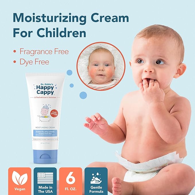 Happy Cappy Moisturizing Cream - Baby Cream for Eczema-Prone Skin, Lotion for Infants, Kids, Pediatrician-Formulated, Gentle, Paraben Free, Hypoallergenic, Sulfate Free, Soothes Dry Skin - 6 fl oz
