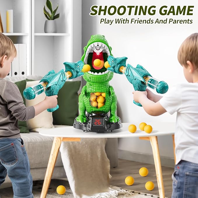 Dinosaur Shooting Boy Toys for Kids Age 3 4 5 6 7 8 - Moveable Shooting Game with Scoreboard, Light and Sound, 12 Foam Balls, Boy Toddler Toys 5-7 6-8 8-10, Competition Game Gifts (Green)