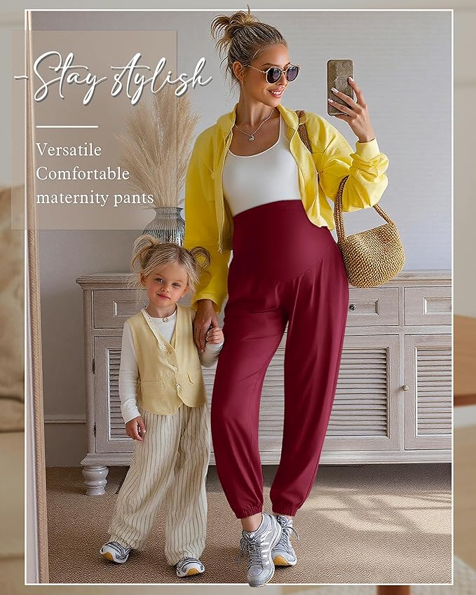 3 Pack Women's Maternity Pants Maternity Jogger Sweatpants Over The Belly Stretchy Pregnancy Pants with Pockets