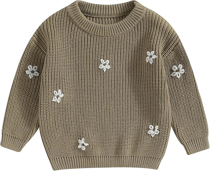 Mubineo Baby Girl Winter Clothes Cute Flower Sweater Crewneck Pullover Long Sleeve Knit Newborn Infant Sweaters