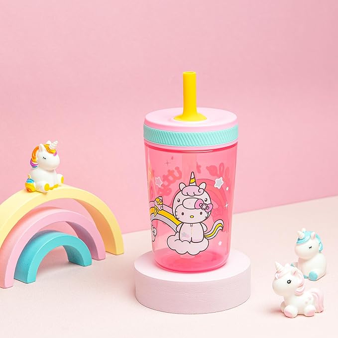 Zak Designs 15oz Hello Kitty Kelso Tumbler Set, Leak-Proof Screw-On Lid with Straw Made of Durable Plastic and Silicone, Perfect Bundle for Kids, 2 Count (Pack of 1)