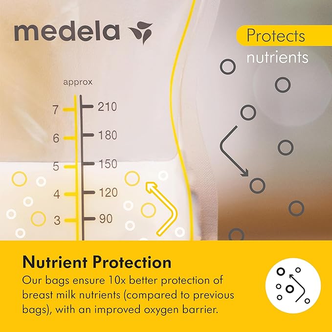 Medela Easy Pour Breastmilk Storage Bags | 50 Count 210ml | Disposable Leakproof Breast Milk Bags with Milk Protection | Recyclable & BPA Free