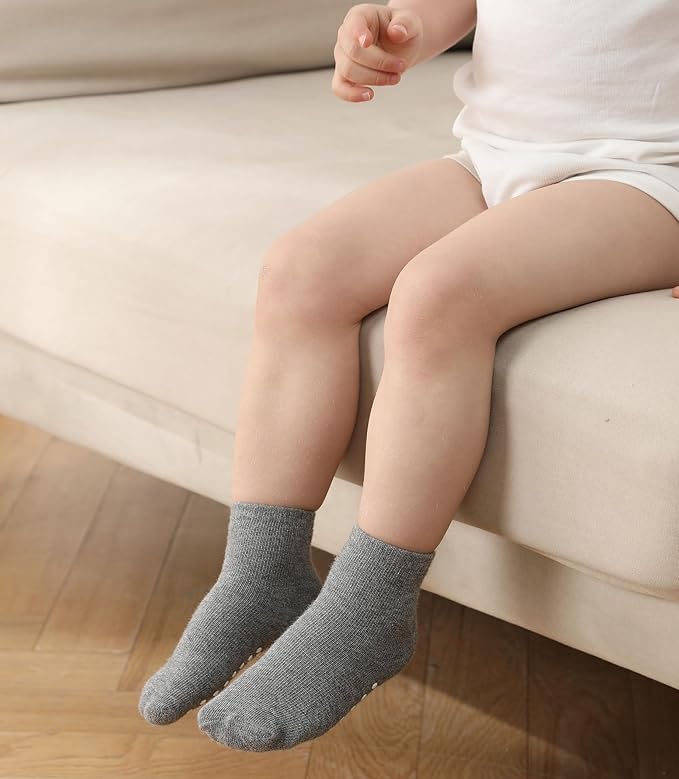 JAKIDAR 12 Pack Baby Toddler Socks Non Slip Grip Cotton Crew Socks for Boys Girls Infants Kids