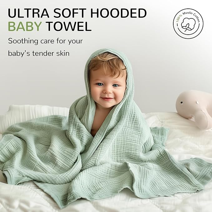 Hooded Baby Towels, 3 Pack Muslin Cotton Baby Towel Set, Super Soft and Absorbent Bath Towel for Babies, Infant, Toddler and Kids, Newborn Essential (35 X 35 Inch) (White + Pink + Yellow)