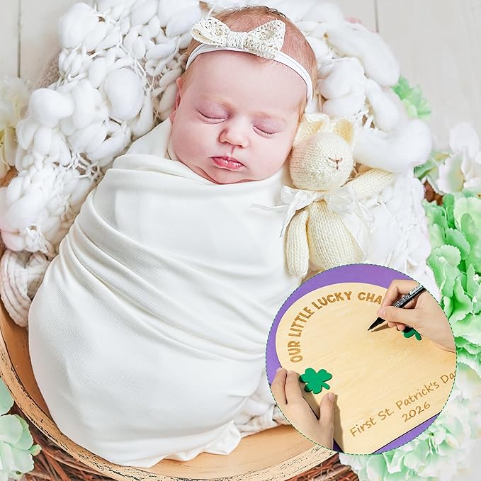 R HORSE Baby's First DIY St. Patrick's Day Footprint or Handprint Art Sign Craft, 3D Engraved Wooden Standable Ornament, Newborn Keepsake Gift Photo Prop for Unisex Baby St. Patrick's Day Baby Shower
