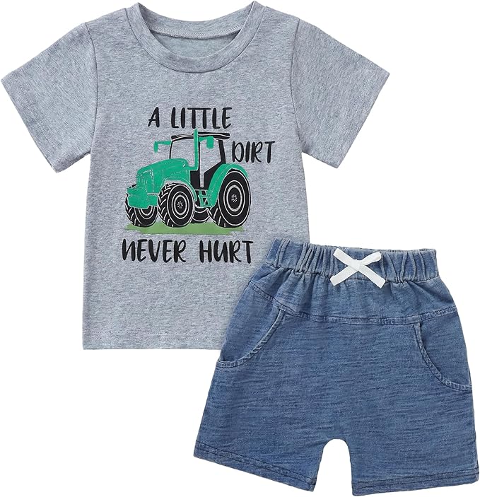 Jecson Baby Boy Summer Clothes Toddler Boy Outfits Letter Print Short Sleeve T-Shirt Denim Shorts Clothing Set 6M-4T