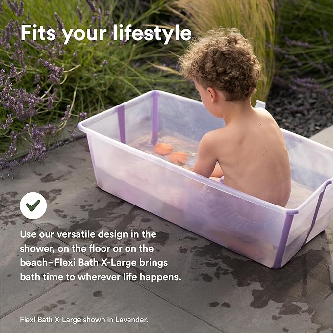 Stokke Flexi Bath X-Large, Sandy Beige - 31.5 x 15.7 x 9.4 in - Best for Infants & Toddlers - Lightweight, Foldable & Easy to Store - Convenient to Use at Home or Traveling