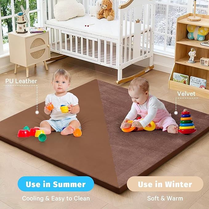 Waterproof Baby Play Mat for Floor 1.3" Thick Memory Foam 50 * 50 Cushion Playpen Playmat Tummy Time Nursery Rug Pad Mattress Create Soft & Safe Area for Infants,Toddler,Kids,Chestnut