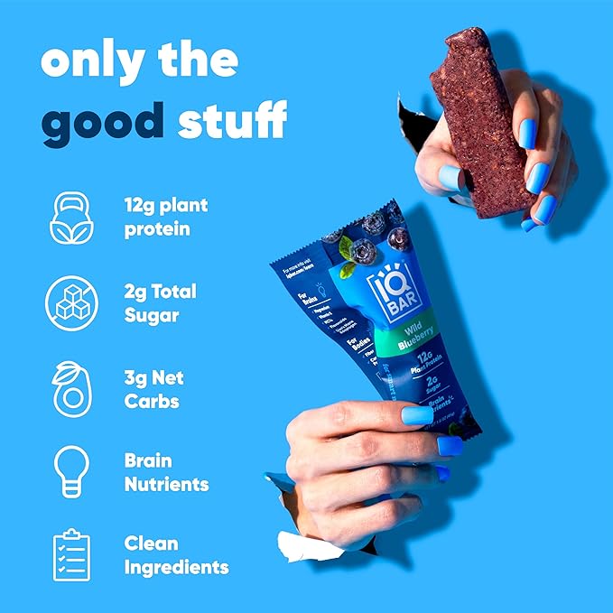 IQBAR Brain and Body Clean Plant Protein Bars - Fruit Lovers Variety - 36 Bars - Keto, Vegan, High Fiber, Gluten and Dairy Free, Low Sugar Snack with Nutrients for Focus, Energy, Meal Replacement