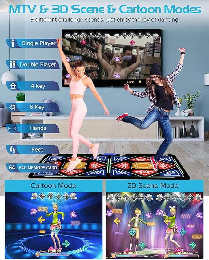 HDMI Musical Electronic Dance Mats with Camera,64G Memory Card,It Features 1030 Games、700 Songs and 81 MV,Double User Fitness Dance Pad Dancing Mat for Kids & Adults, Gift for Boys & Girls