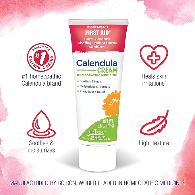 Boiron Calendula Cream for First Aid, Minor Burns, Cuts, Scrapes, Insect Bits and Sunburn - 2.5 oz