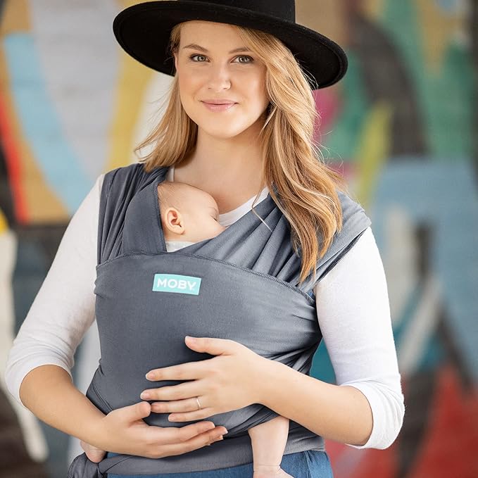 Moby Baby Wrap Carrier Classic for Newborns to Toddlers (8-33lbs), Infant Sling Carrier, Lightweight & Hands Free Design, Adjustable for All Body Types (Flint)