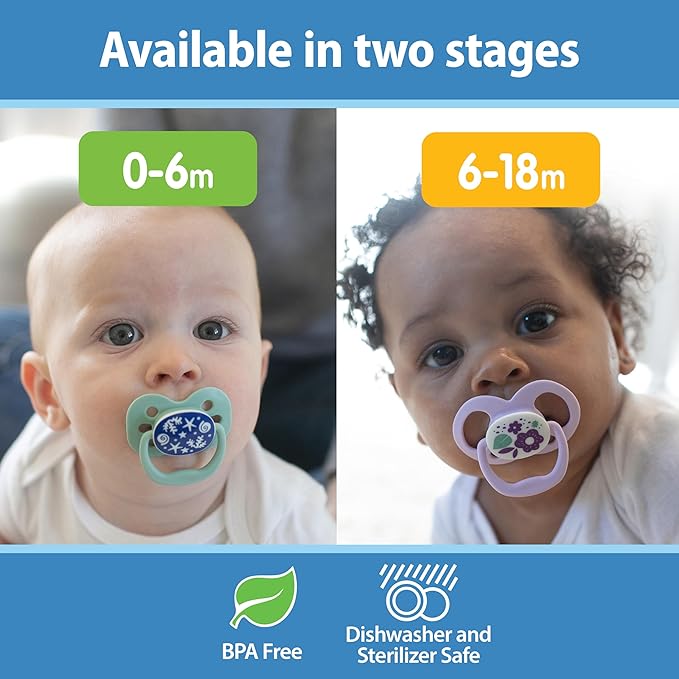 Dr. Brown's Advantage Baby Pacifier, Fully Symmetrical Soother with Soft Silicone Bulb, Glow-in-The-Dark Coral Ocean-Lavendar Love, 0-6m, BPA-Free, 4-Pack