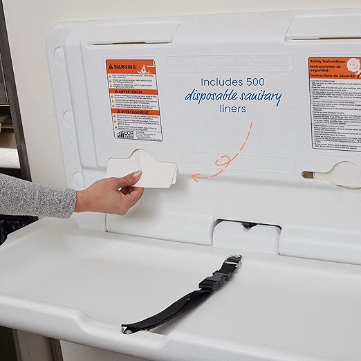 ECR4Kids Horizontal Wall-Mounted Changing Station with 500 Sanitary Liners, Baby Changer, White Granite