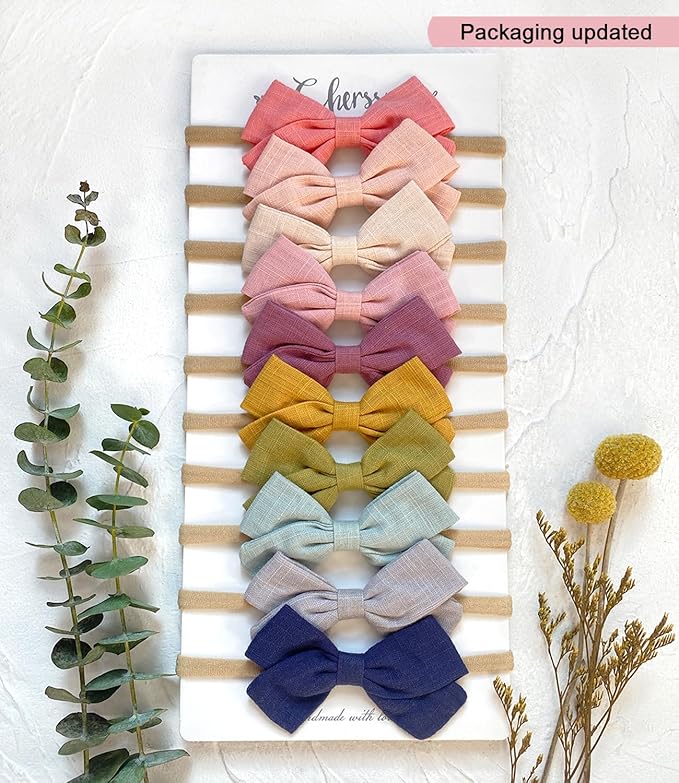 Cherssy Baby Girl Headbands and Hair Bows, 10pcs Stretchy Nylon Hairbands for Newborn, Infant, Toddlers