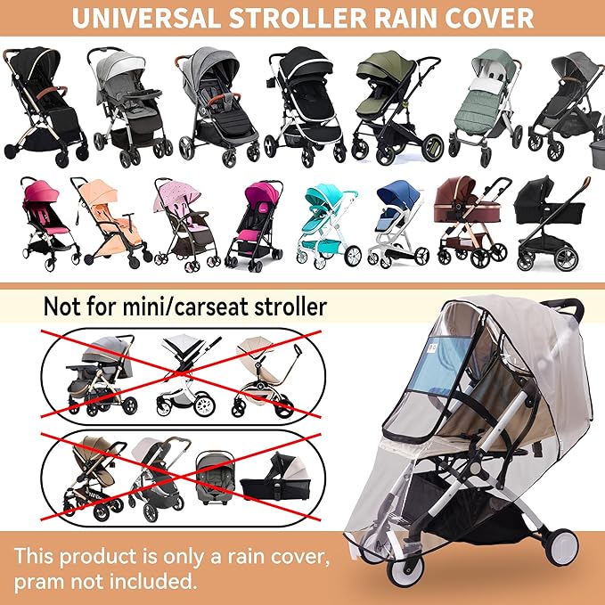 Bemece Stroller Rain Cover, Universal Stroller Accessory, Baby Travel Weather Shield, Windproof and Waterproof, Protect from Dust and Snow
