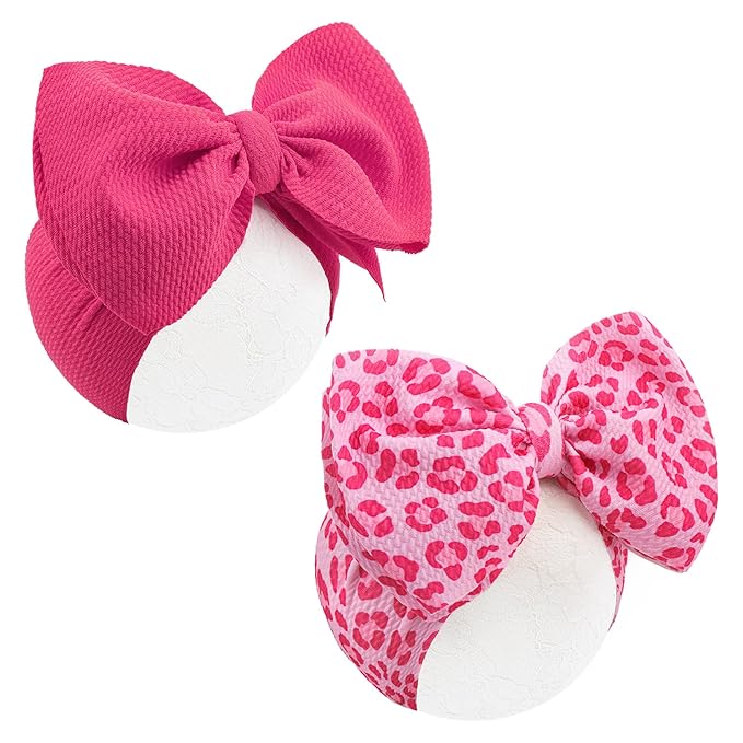 2PCS 7’’ Super Soft Knot Headbands with Hair Bows Pink Leopard Infant Toddlers Kids Hair Accessories Headband for Newborn Baby Girls