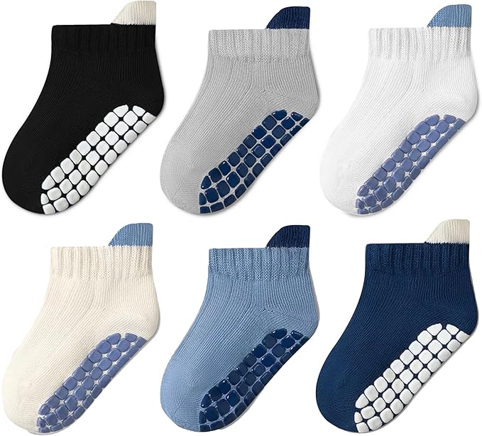 Toddler Non Slip Grip Ankle Socks with Grippers Cute Seamless for Baby Boys Girls Infants Kids 6 Pairs