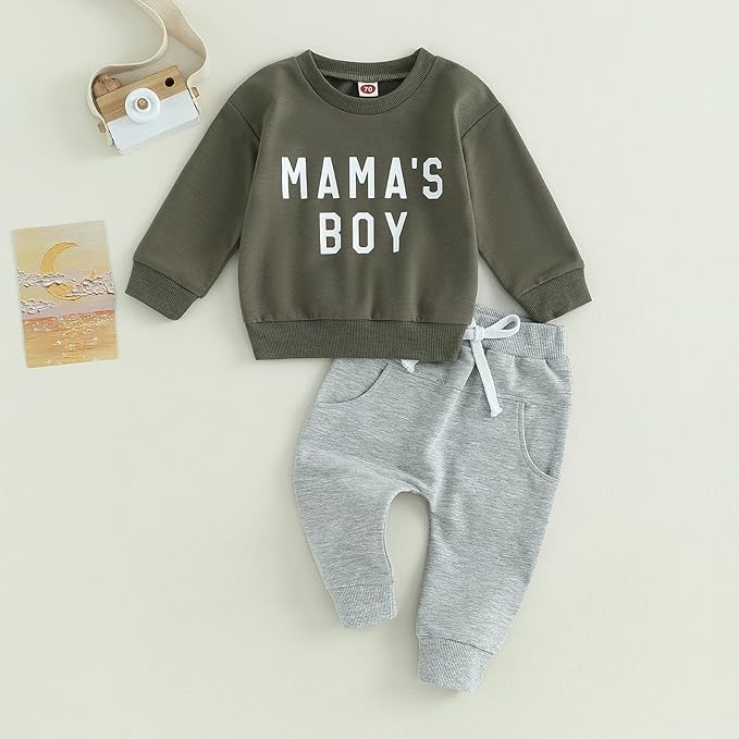 ZAXARRA Toddler Newborn baby boys Fall Outfits Long Sleeve Letter Print Sweatshirt Tops Pocket Pants Casual Clothing Sets