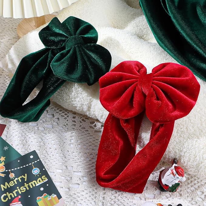 YanJie Baby Girl Bows Christmas Velvet Baby Headbands Big Baby Bows Wide Head Wrap Hair Accessories for Toddlers Newborn Infants Kids(Red-Green)