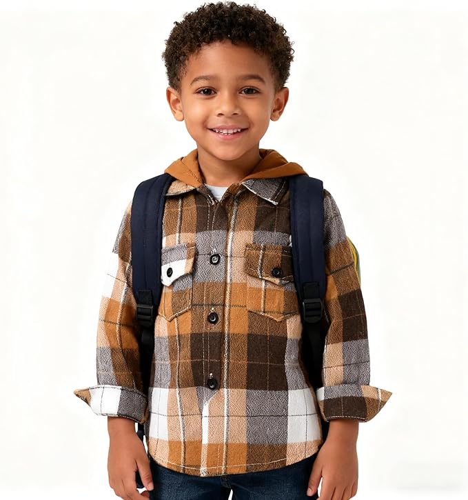 YOUNGER STAR Toddler Kids Boys Girls Flannel Hooded Plaid Shirt Button Baby Red Clothes