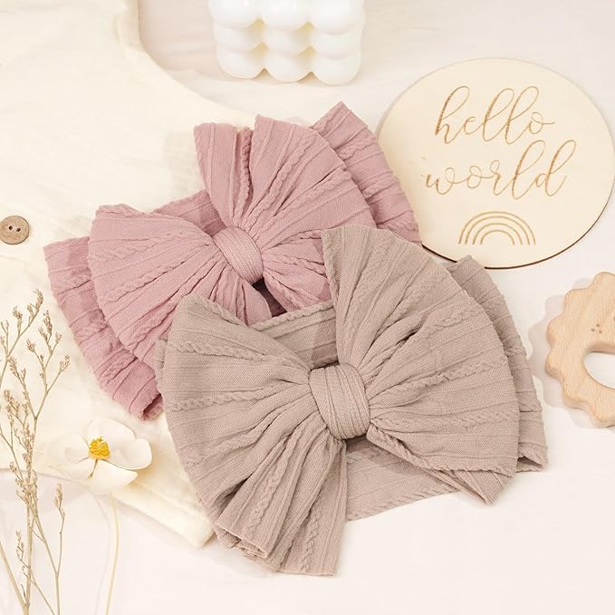 CÉLLOT 6 Pcs Baby Bows Headbands Nylon Hairbands Baby Girl Bows Hair Accessories for Newborn Infant Toddler Essentials (Light Pink Series)
