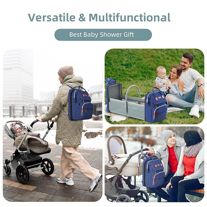 Diaper Bag Backpack with Changing Station, Large Diaper Bag, Multifunctional Diaper Bag, Blue