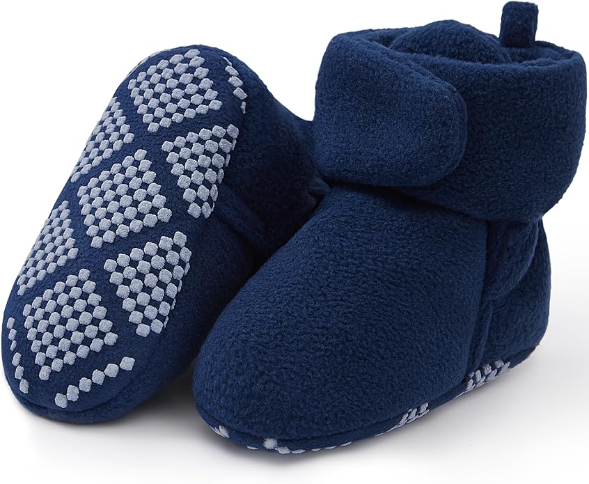 Pro Goleem Fleece Baby Booties, Warm Cozy Baby Slippers, Stay On Sock Shoes, Easy to Put on, Unisex Baby Gifts, Soft Non-Slip Adjustable Newborn Boots for Boys and Girls