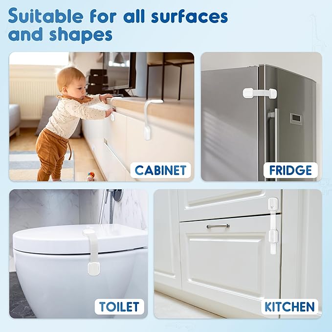 10 Pack Cabinet Locks Baby Proofing, SOGUDE Child Proof Cabinet Locks with Strong Adhesive Child Safety Locks for Refrigerator, Doors, Drawer Locks No Drilling, Cabinet Locks for Babies- White