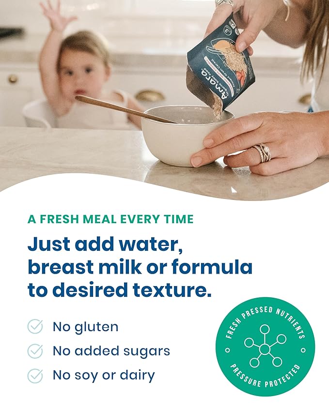 Amara Organic Baby Food - Stage 2 - Tropical Mango - Baby Cereal to Mix With Breastmilk, Water or Baby Formula - Shelf Stable Baby Food Pouches Made from Organic Fruit - 14 Pouches, 3.5oz Per Serving