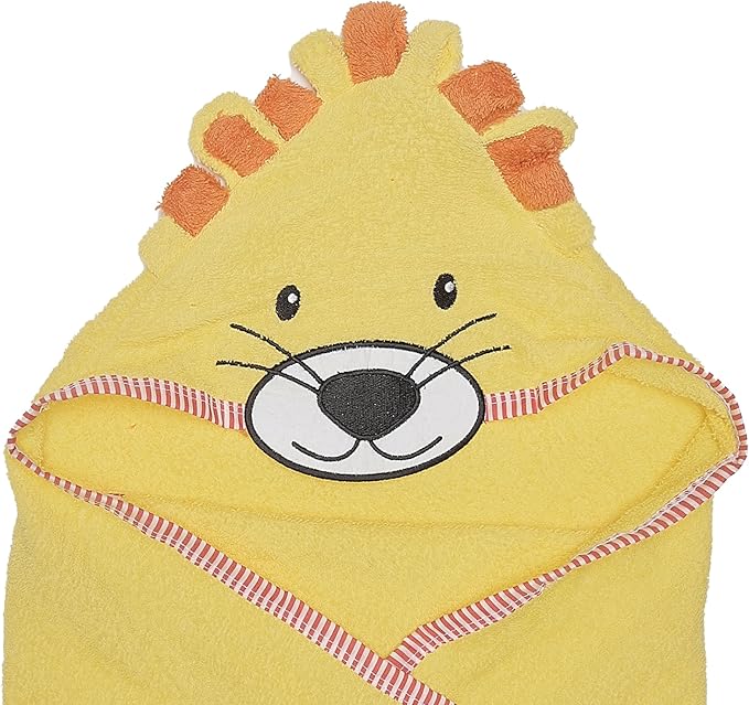 EVERYDAY KIDS Hooded Baby Toddler Bath Towel for Boys and Girls - 3D Yellow Lion with Mane; Soft and Absorbent Terry Cloth Hooded Towel for Young Kids; Gender Neutral Baby Bath Essential