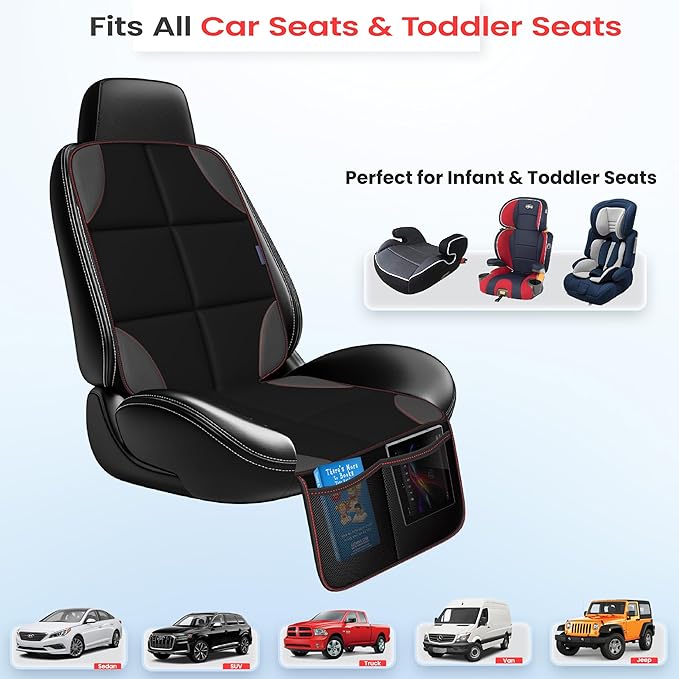 Car Seat Protector for Child Car Seat/Pets,Waterproof Non-Slip 600D Polyester Seat Protector Under Baby Seat, Car Seat Cover with Storage Pockets–Durable Easy to Clean-Universal Size