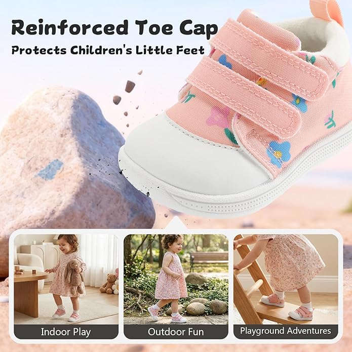 Baby First Walking Shoes Baby Girls Wide Barefoot Sneakers Lightweight Soft Toddler Shoe Non-Slip Ankle Support