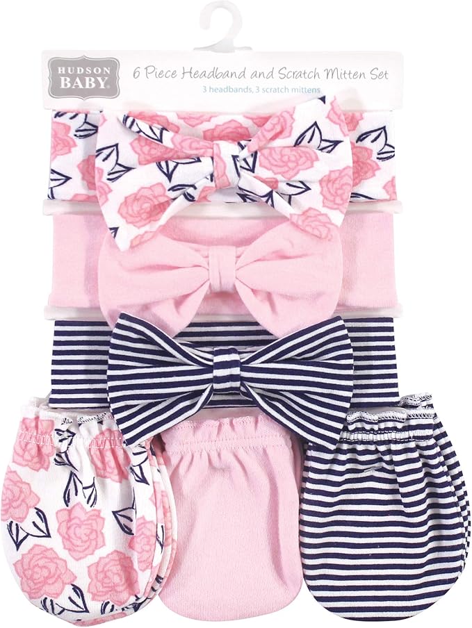 Hudson Baby baby-girls Cotton Headband and Scratch Mitten Set