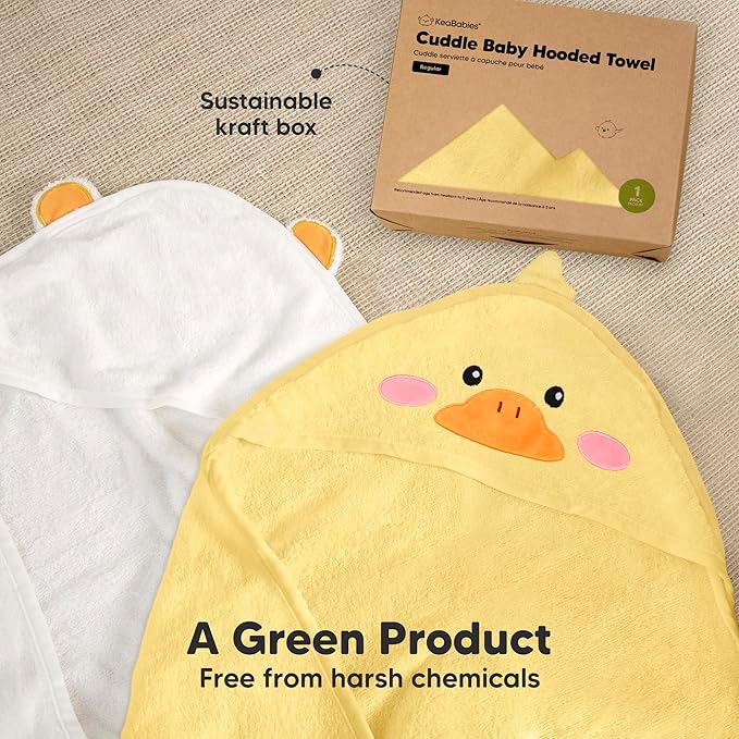 KeaBabies Hooded Baby Towel for Newborn - Viscose Derived from Bamboo Large Baby Bath Towels with Hood for Boys, Girls, Toddler, Extra Absorbent & Soft Newborn Bath Essentials(Duck, Regular)