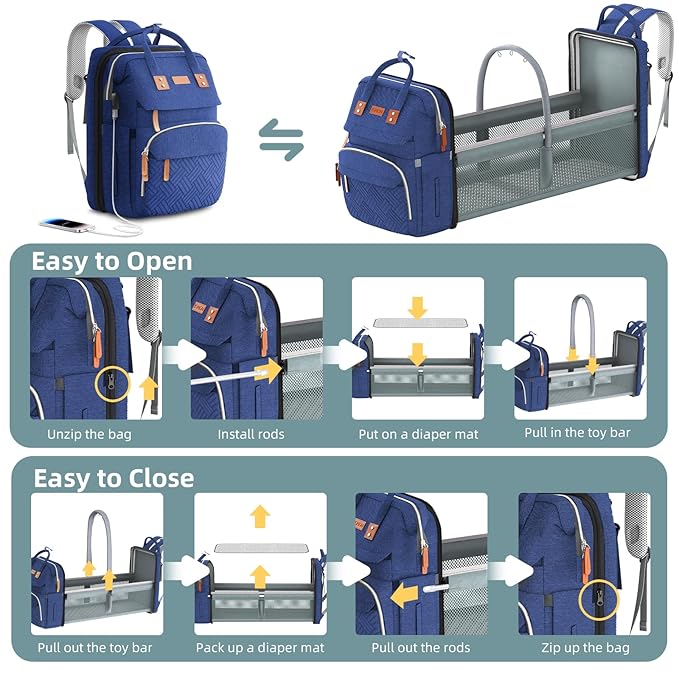 Diaper Bag Backpack with Changing Station, Large Diaper Bag, Multifunctional Diaper Bag, Blue