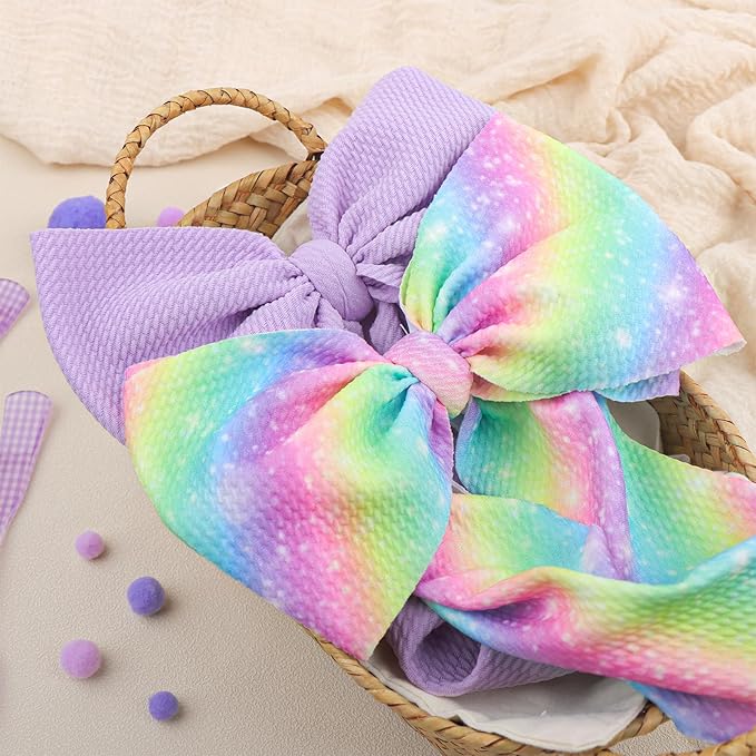 Rainbow Headbands for Baby Girls Hair Bows 2pcs Newborn Infant Toddler Kids Hair Accessories Purple Colorful Head Bow