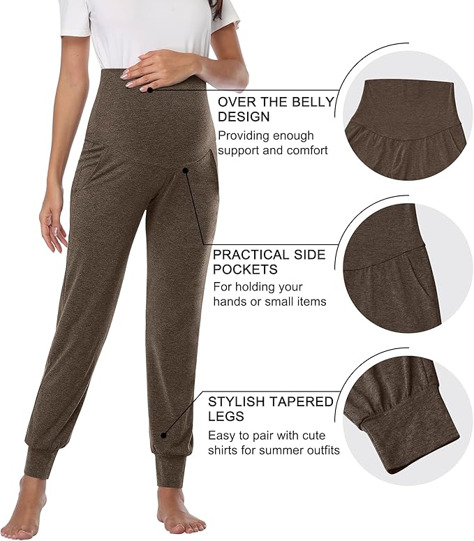 AMPOSH Women's Maternity Pants Stretchy Lounge Workout Sweatpants Casual Loose Comfy Pregnancy Joggers with Pockets