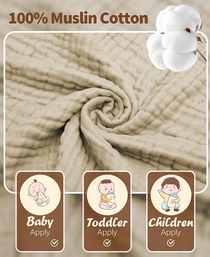 6Pcs Baby Muslin Hooded Bath Towels and Washcloths,32"x 32" Muslin Cotton Hooded Baby Towels for Newborn Shower
