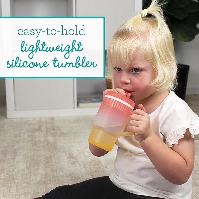 Infantino My 1st Tumbler, Silicone Sippy Cup with Straw & Handle, Spill-Resistant Baby Cup for On-the-Go, BPA-Free Transition Bottle, Sunset Kiss