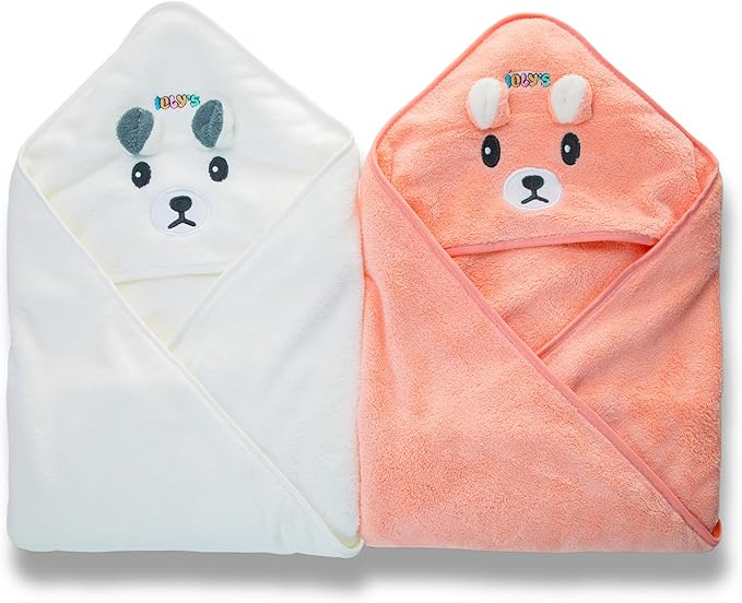 Ioly's Hooded Baby Bath Towels for Newborn Essentials 41" Set of 2 Towels with Hood for Kids Babies Toddler Infant (Large) Baby Towel Cosas para Bebes recien nacidos Bath Items (White and Orange)