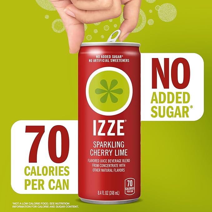 Izze Cherry Lime Straight Beverages, 8.4 FL Oz, (Pack of 48)