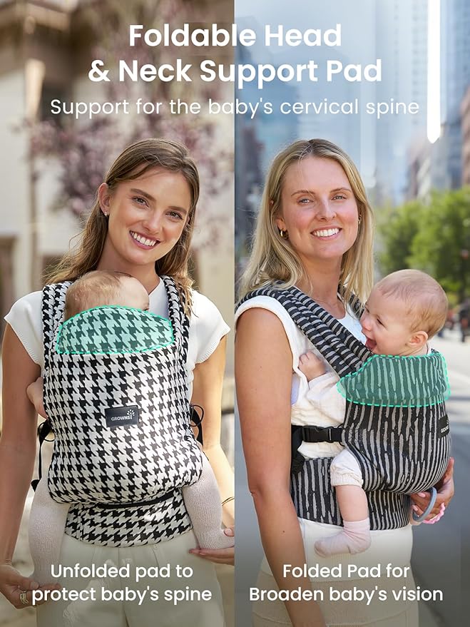 GROWNSY Baby Carrier Newborn to Toddler, Lightweight Ergonomic 7-44 lbs Newborn Carrier with Head Support, Easy to Wear Hands Free Infant Carrier for 0-36 Months, Black Flow Stripe