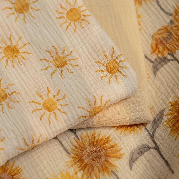 Muslin Swaddle Blankets for Newborn, 3 Pack Breathable Soft Receiving Blanket, Large 38 x 40 inches Swaddle Wrap Burping Clothes, Essentials Infant Shower Items, Toddler Gift (Sunflower)